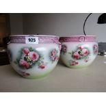 Pair of Edwardian Jardinieres with Floral Motif Decorations Each 10 Inches High Approximately