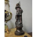 Antique Spelter Cold Painted Joan of Arc Figure on Turned Support 14 Inches High Approximately