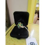 14CT Gold Emerald and Diamond Shamrock Motif Ring