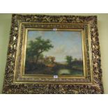 Harold Wood Oil on Canvas of a Country Scene in Carved Giltwood Frame 24 Inches High x 30 Inches
