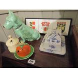 Sylvac Dog Figure Antique Cheese Dish and Cover with Other Items As Photographed