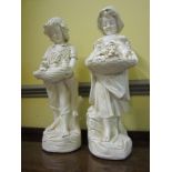 Pair of Plaster Figures of Children Vintage Each 21 Inches High Approximately