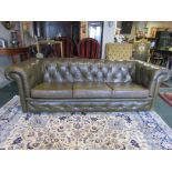 Antique Leather Deep Button Upholstered Three Seater Chesterfield Settee 90 Inches Wide