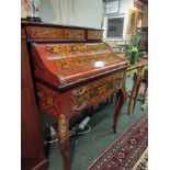 Kingswood Marquetry Decorated Inlaid Desk Slender Cabriole Supports Ormolu Mounts 30 Inches Wide x