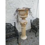 Contemporary Resin Cast Classical Pot on Pillar with Foliate Motif Decoration 4ft High