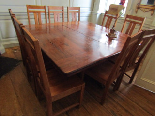 Hardwood Dining Table of Imposing Form on Swept Supports Approximately 5ft Square