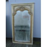 French Painted and Gilded Wall or Overmantle Mirror with Upper Carved Decoration 6ft 10 Inches