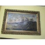 Large Victorian Landscape Oil on Canvas Gilt Framed 24 Inches High 44 Inches Wide approximately