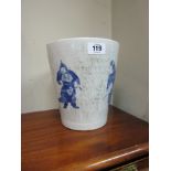 Oriental Blue and White Pot with Warrior Motif Decoration 11 Inches High Approximately