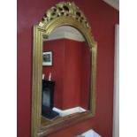 Gilded Wall Mirror with Upper Carved Decoration 32 Inches High Approximately