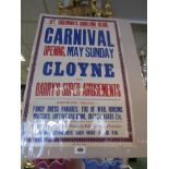 Vintage Carnival Poster Cloyne 36 Inches High x 24 Inches Wide Approximately