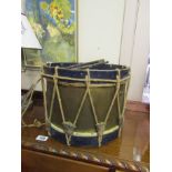 Antique Leather Bound Drum with Polychrome Surround 16 Inches High