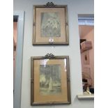 Pair of Antique Gilded Mezzo tints Interior Scenes Each Approximately 16 Inches High x 12 Inches