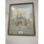 Signed Watercolour of Cathedral Scene in Gilded Frame 12 Inches High x 9 Inches Wide Approximately