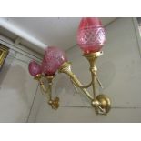 Pair of Twin Branch Ormolu Side Wall Lights Cut Ruby Crystal Shades Swag Motif Decoration Each 18