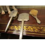 Edwardian Solid Silver Mirror and Twin Brush Set with Machined Decoration