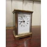 Antique Brass and Enamel Carriage Clock with Roman Numeral Dial
