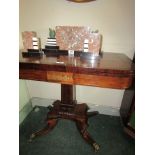 Regency Fold Over Games Table with Brass Inlaid Decoration Swept Supports 36 Inches Wide