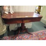 William IV Fold Over Games Table with Brass Inlaid Decoration above Column Support 36 Inches Wide