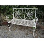 Pair of French Cast Metal Garden Benches with Lattice Motifs Each 43 Inches Wide x 37 Inches High