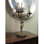 Antique Gilded Five Branch Table Lamp with Figural Support with Shaped Branches 25 Inches High