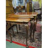 Antique Feathered Mahogany Nest of Three Tables with Carved Claw and Ball Supports 24 Inches Wide