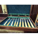 Cased Set of Cutlery with Bone Handles in Velvet Lined Box