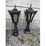 Pair of Cast Iron Lanterns with Frosted Glass of Generous Form