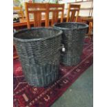 Pair of Very Large Circular Wicker Turf Baskets Each 35 Inches High Approximately