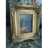 Bird Scene Gilt Framed Oil Painting 7 Inches High x 5 Inches Wide Approximately