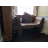 Antique Eastern Bench with Carved Arm Rest Decoration 4ft 6 Inches Wide approximately