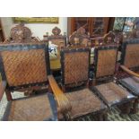 Set of Six Antique Embossed Leather Upholstered Chairs includes Two Carvers Well Carved Decorations