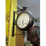 Contemporary Station Clock on Bracket Support with Roman Numeral Dial 20 Inches High x 16 Inches