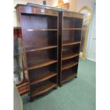 Pair of Antique Open Form Bow Front Bookcases with Crossbanding on Swept Supports 24 Inches Wide x