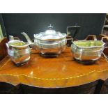 Three Piece Solid Silver Art Deco Tea Service of Elegantly Shaped Form