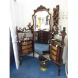 Antique Burr Walnut and Mahogany Mirrored Back Dressing Chest of Elliptical Form 5ft Wide x 6ft 2