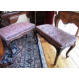 Pair of Victorian Cabriole Leg Upholstered Stool Each 3ft Wide Approximately