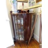 Edwardian Bow Front Two Door Display Cabinet above Queen Anne Supports Approximately 3ft 6 Inches