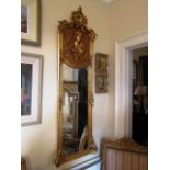 Gilt Decorated Wall Mirror with Upper Figural and Cartouche Decoration Approximately 6ft High x 20