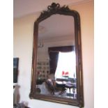 Gilt Famed Wall Mirror with Upper Cartouche Decoration Approximately 5ft 6 Inches High x 32 Inches