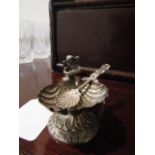 Antique Solid Silver Salt with Spoon with Figural Motif Decoration Approximately 2 Inches High