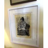 Colin Middleton Girl Reading Indian Ink on Paper Signed with Monogram Approximately 14 Inches High x