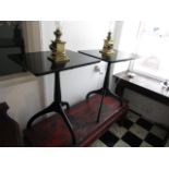 Pair of Ebonised End Tables on Tripod Supports Each Approximately 28 Inches High 26 Inches Wide