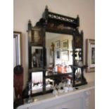 Victorian Ebonised and Gilt Decorated Aesthetic Movement Overmantle Mirror 3ft 6 Inches Wide