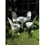 Good Set of Four Heavy Cast Iron Garden Chairs on Shaped Supports with Matching Circular Garden