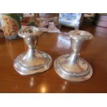 Pair of Solid Silver Candle Rests on Turned Decorated Bases each Approximately 5 Inches High