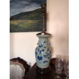 Antique Oriental Blue and White Vase Now Converted for use as Table Lamp Approximately 26 Inches