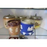 Collection of Five Antique Biscuit Barrels Including One Wedgewood Example As Photographed