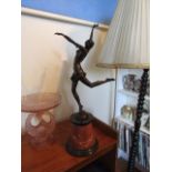 Bronze Sculpture of Dancing Figure on Circular Marble Base 24 Inches High Approximately