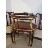 Ormolu Mounted Kingswood Two Tier Table of Oval Form with Side Carry Handles Approximately 30 Inches